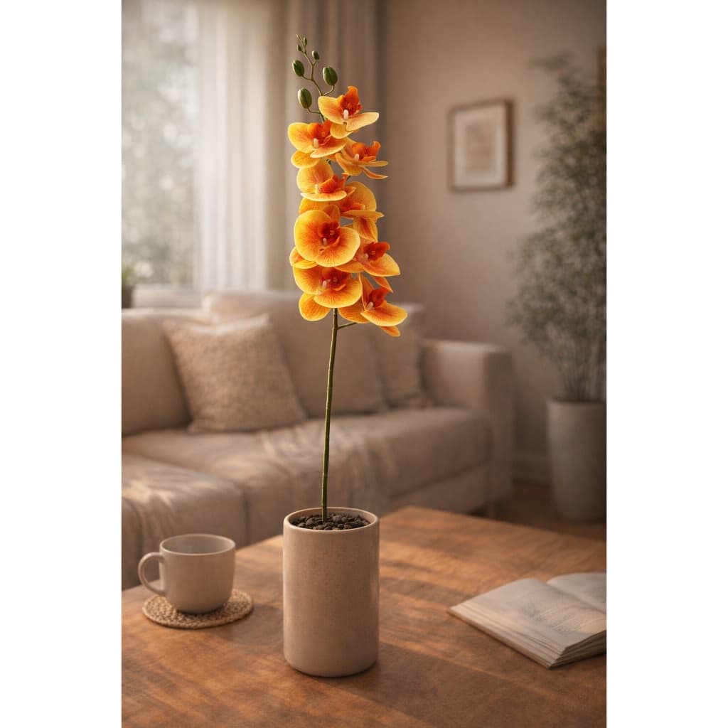 Orquídea Phalaenopsis Galho FLores Amarela Toque Real