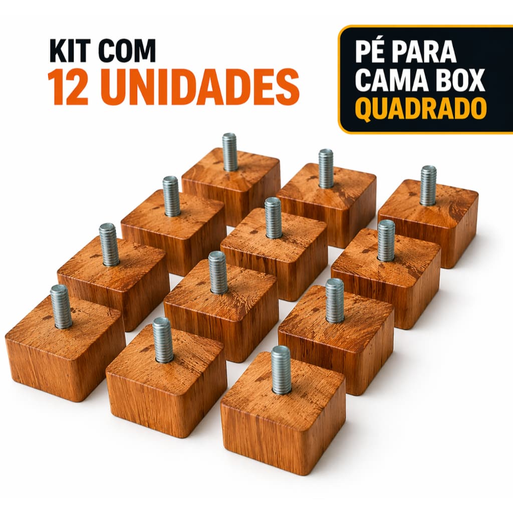Pé para Cama Box 2cm Madeira Kit 12 Unidades – Base Baixa Firme e Resistente 5/16"