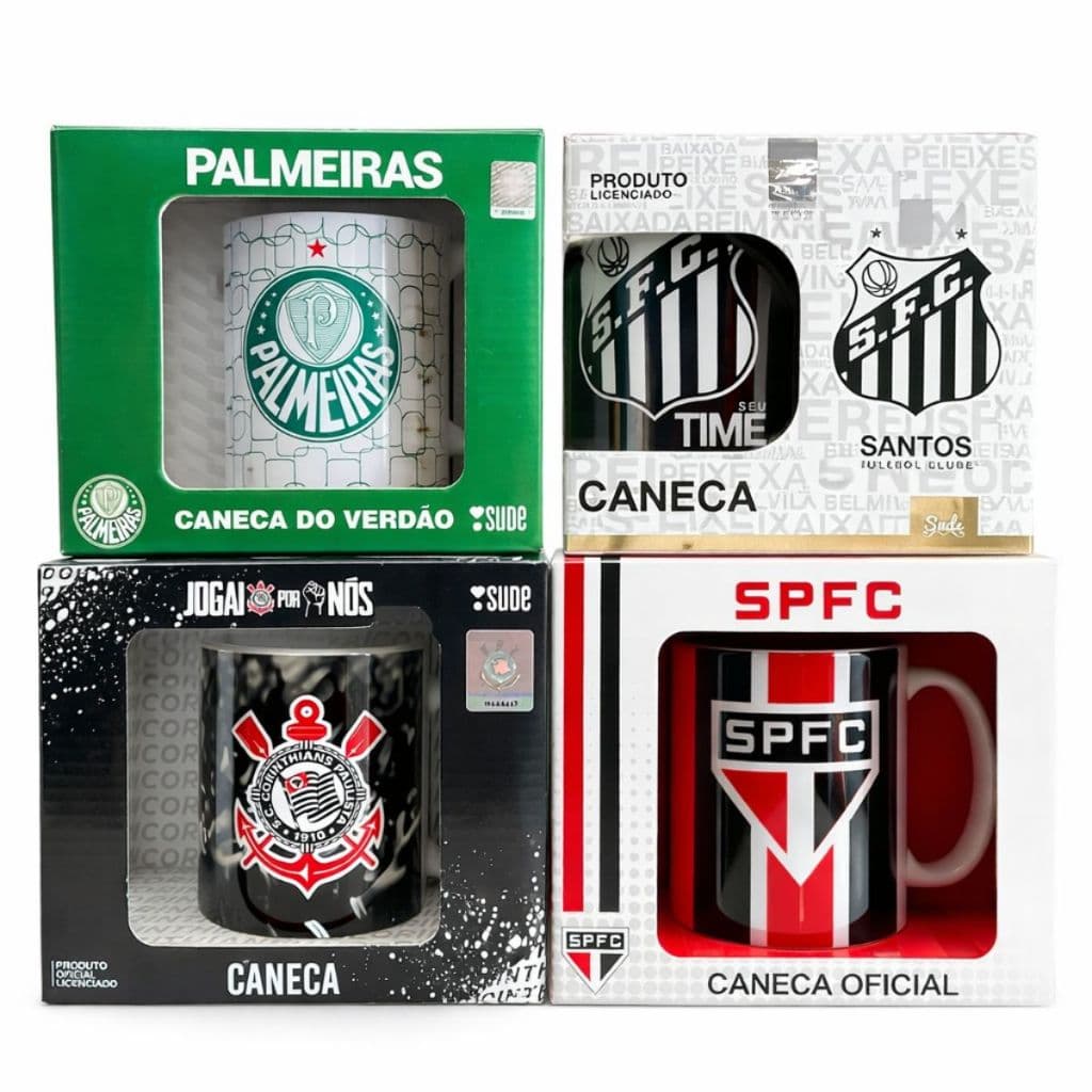 Caneca de Time Oficial – Escolha Entre SPFC, Palmeiras, Corinthians ou Santos