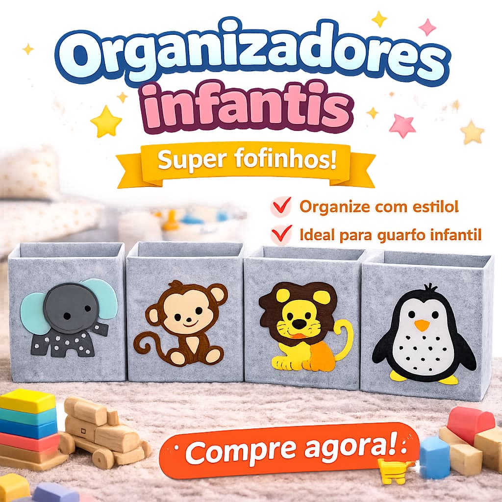 Organizador Infantil Dobrável Caixa Organizadora Feltro Animais Quarto Bebê Criança Multiuso