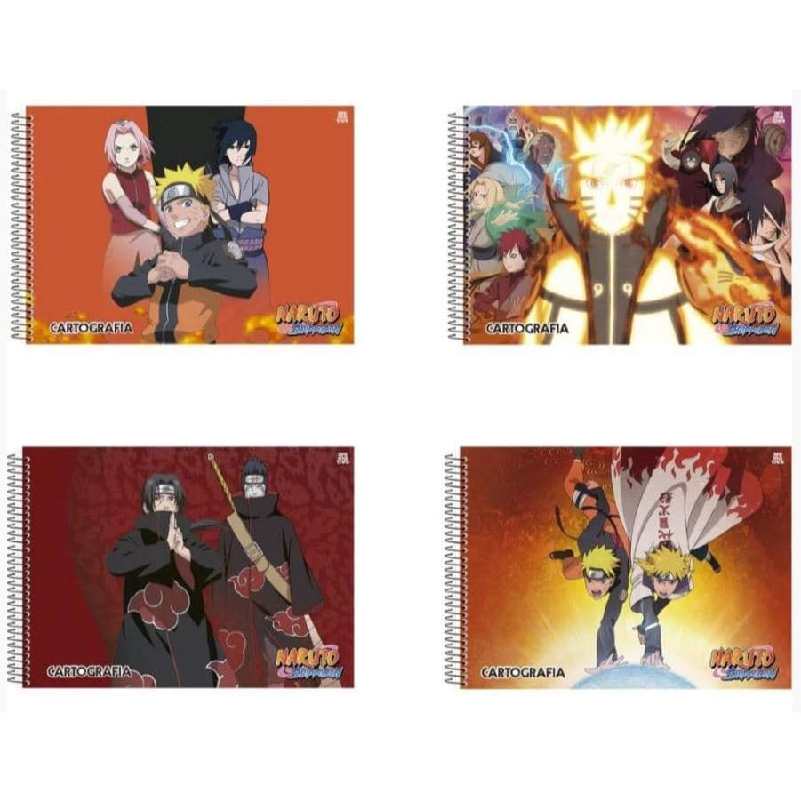 Kit com 5 Cadernos de Desenho Universitário Capa Dura Naruto 60 Fls