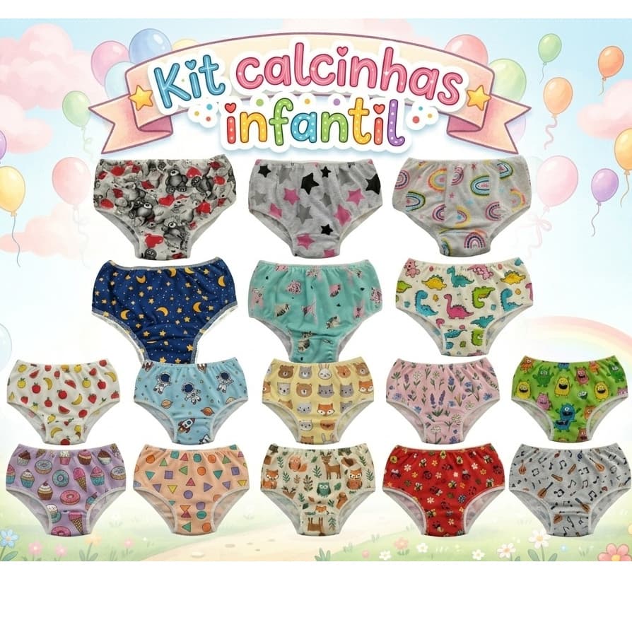 Kit 10 Calcinha Infantil Menina Desfralde Escolar Dia A Dia