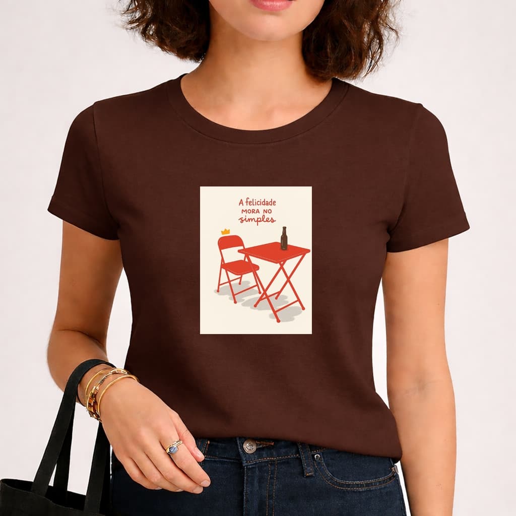 Camiseta Blusa Babylook Feminina Tendencia Frases A Felicidade Mora No Simples 100% Algodão