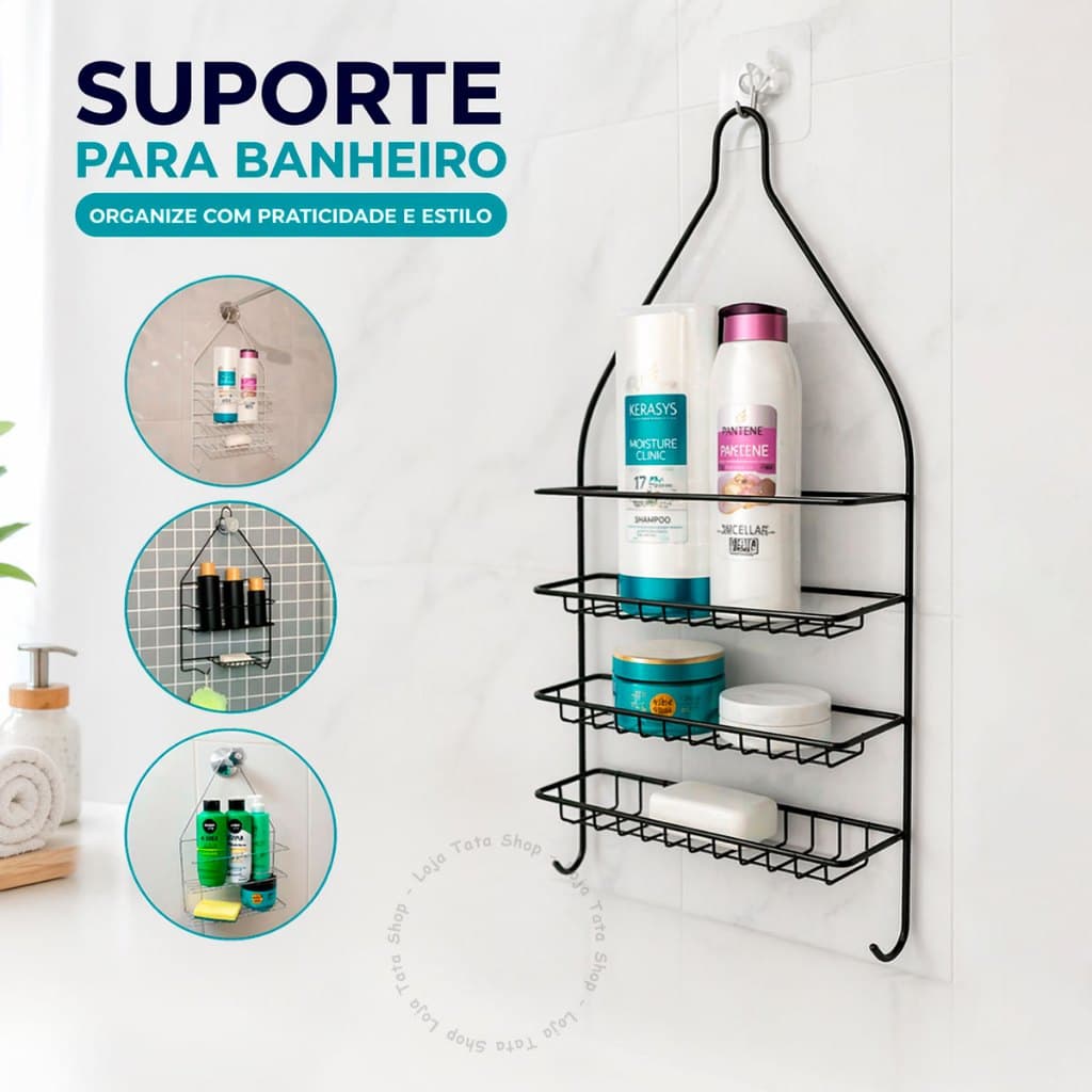 Suporte Duplo Multiuso Porta Shampoo Sabonete Pendurar Banheiro Organizador Metal