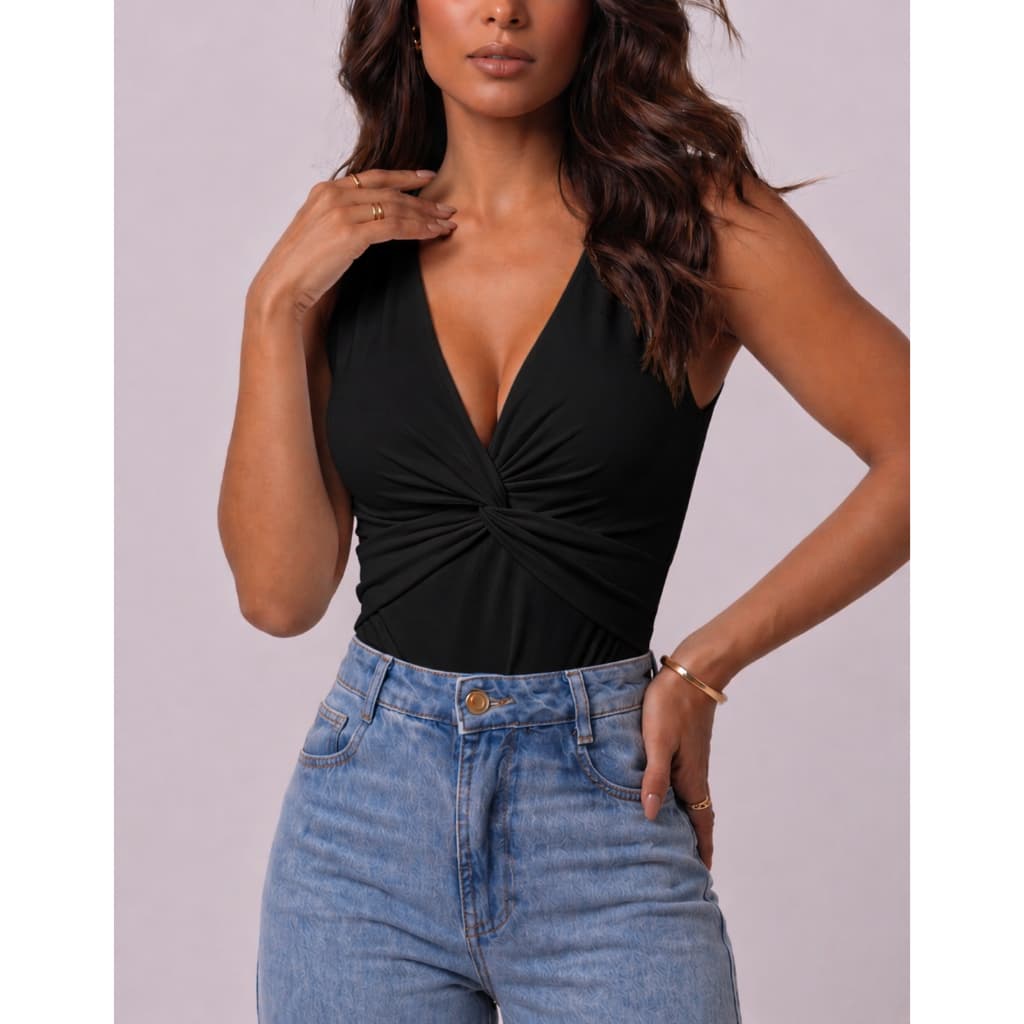 Body Blusa Feminina Social Regata Alça Decote Trançado Verão