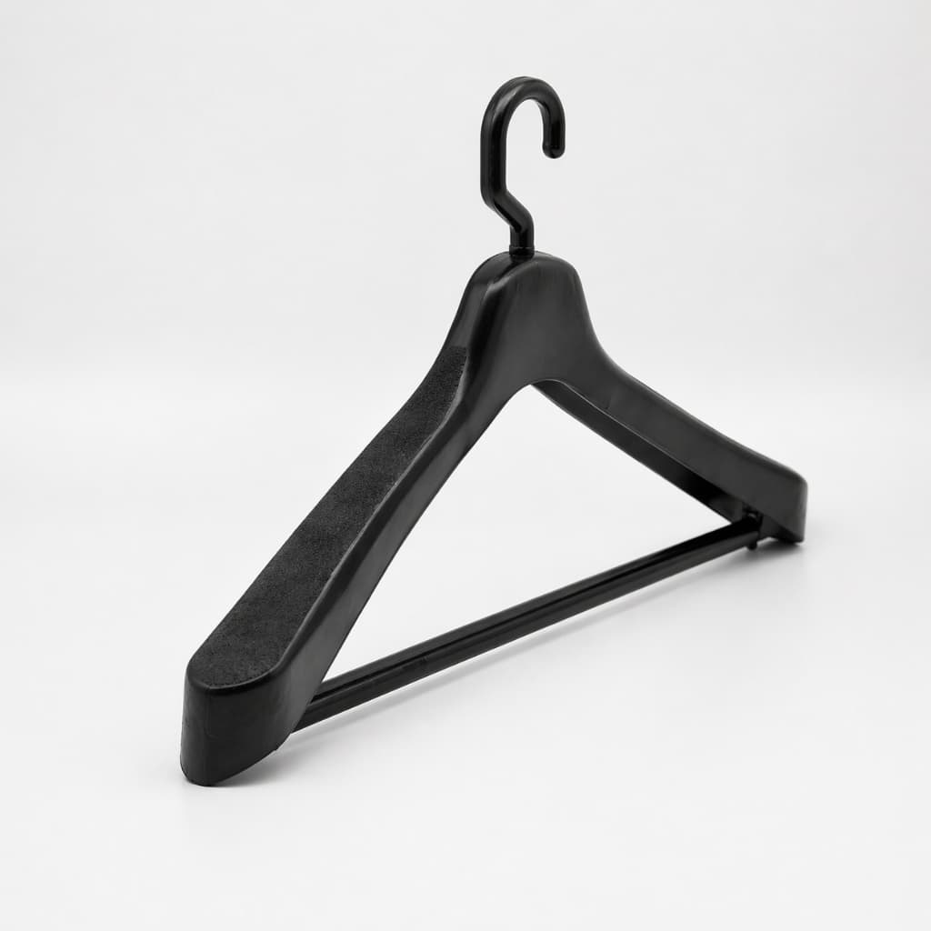 Kit 10 Cabides Pretos Reforçados 45cm Ombro Largo Gancho 360 para Roupas Pesadas
