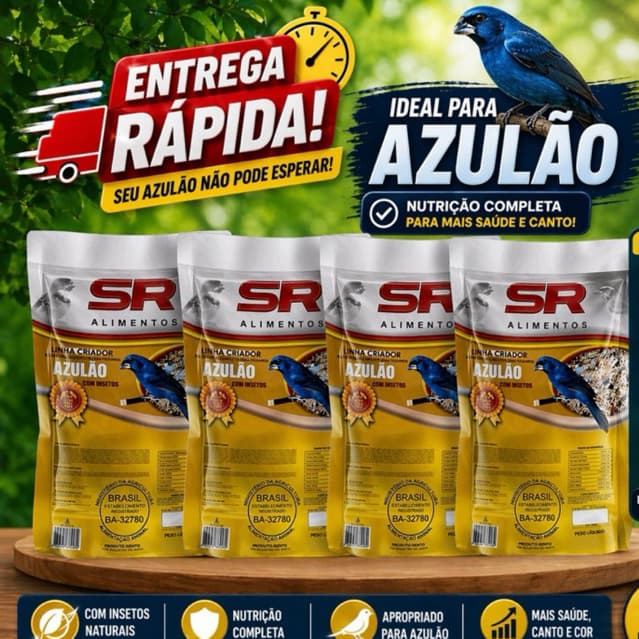 RAÇÃO AZULÃO COMPLETO EXTRUSADOS COM INSETOS – SR ALIMENTOS LINHA CRIADOR – 500 g