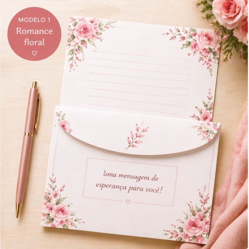Kit Cartas para Ministério Pregação| Bloco com 30 Folhas + Envelope Floral | Pronto para Escrita |  cartas jw