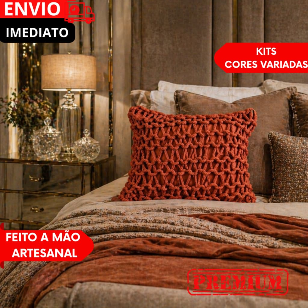 PROMOÇÃO Capa Almofada Corda Trançada Decorativa Artesanal Rustica Verde Musgo Crú Cinza Terracota
