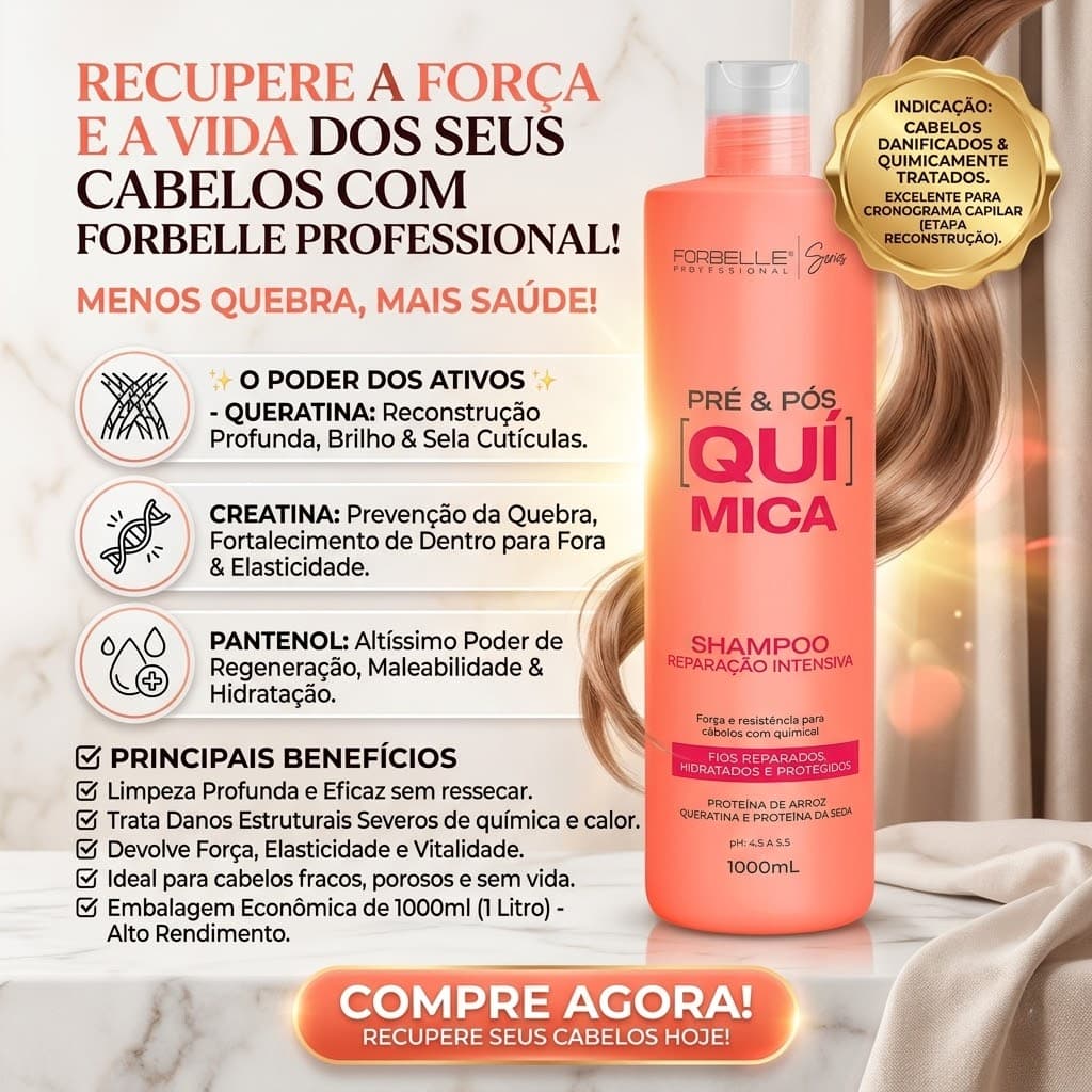 Shampoo Forbelle Professional 1L Reparação Intensiva Pré e Pós Química