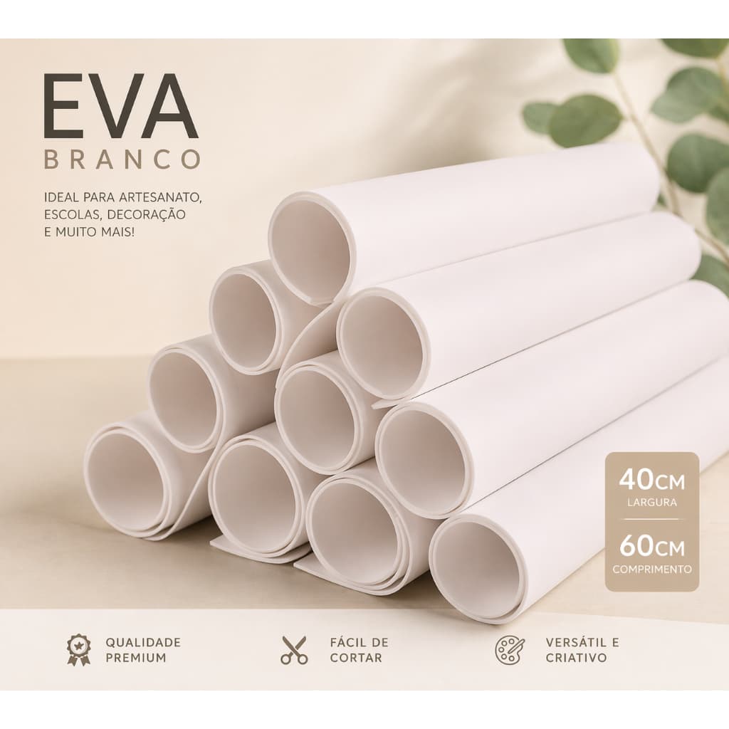 Kit Placa Folha De Eva 40x60 1.5mm Pacote com 10 Branco Artesanato Escolar