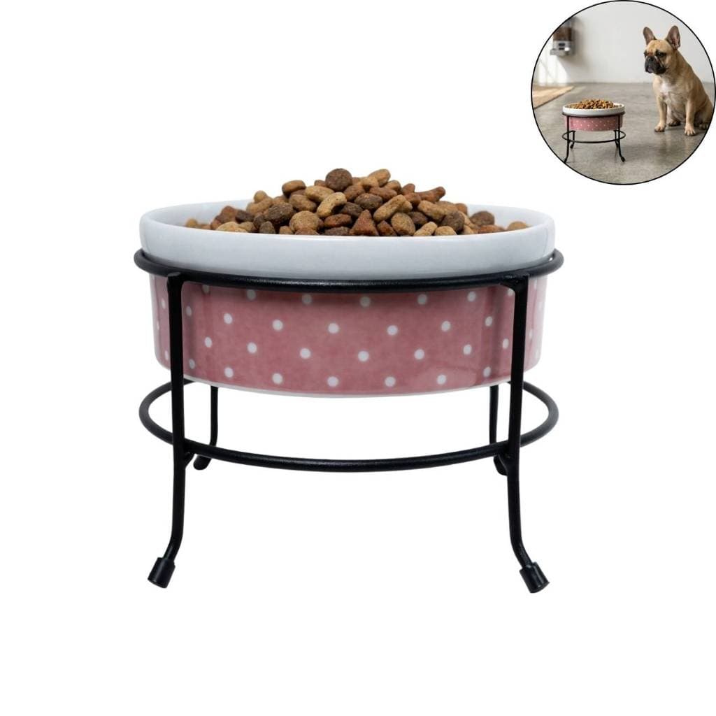 Comedouro Bebedouro Com Suporte Elevado Cachorro Gato Ração 600ML Porcelana