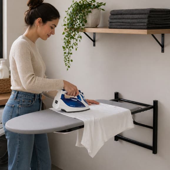 Mesa de Passar Dobrável De Parede com Porta Ferro Tecido Térmico com Kit para Instalação