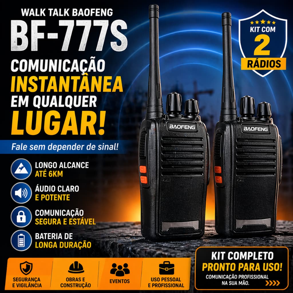 Walk Talk Baofeng BF-777S Kit 2 Rádios Comunicador 6KM 16 Canais Profissional