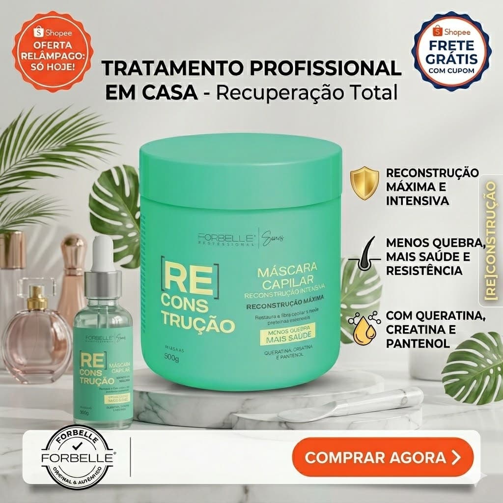 Máscara de Reconstrução Capilar Intensiva Forbelle 500g – Com Queratina, Creatina e Pantenol
