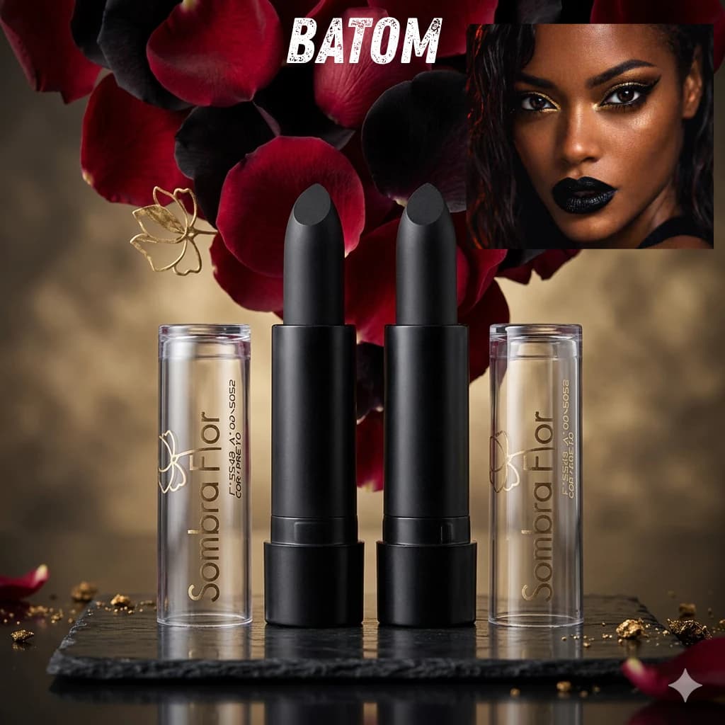 Batom Preto Sombrio Sombra Flor Ultra Pigmentado Longa Duração Efeito Matte Kit 2