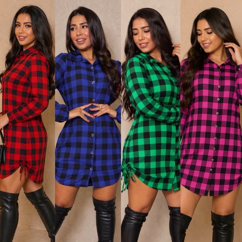 Vestido Chemise Feminino Xadrez Manga Longa Duna Premium | Vestido Camisa Ajustável Moda Inverno 2026