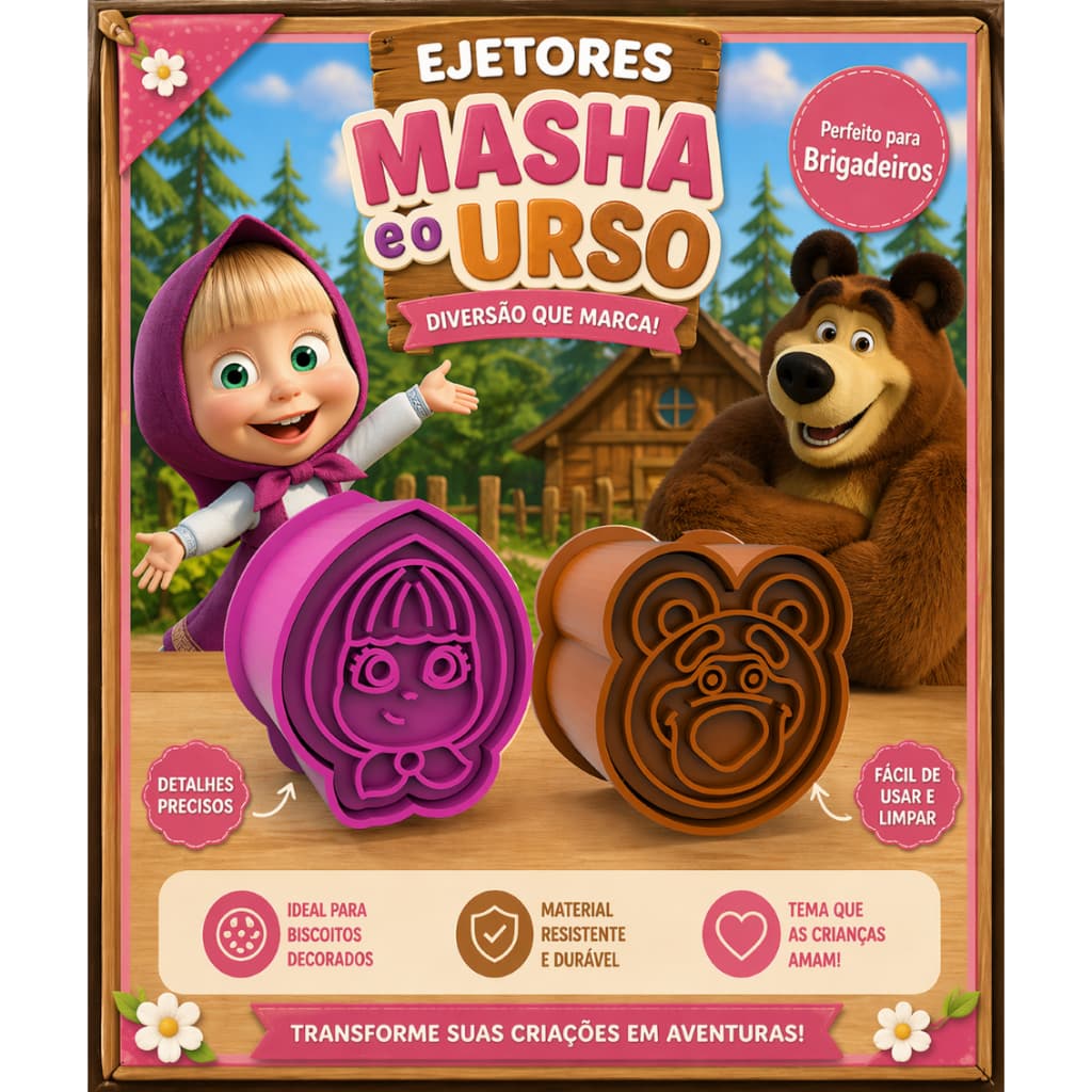 Modelador e Ejetor Para Modelar Doces, Massas e Brigadeiros - Masha e Urso