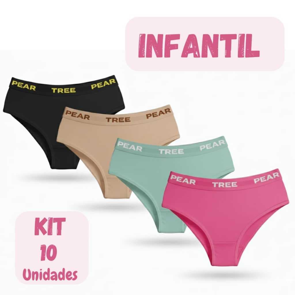 Kit 10 ou 5 Calcinha Infantil de Algodão Lisa Tanga Conforto Cós Alto Forro 100% algodão Menina Moça