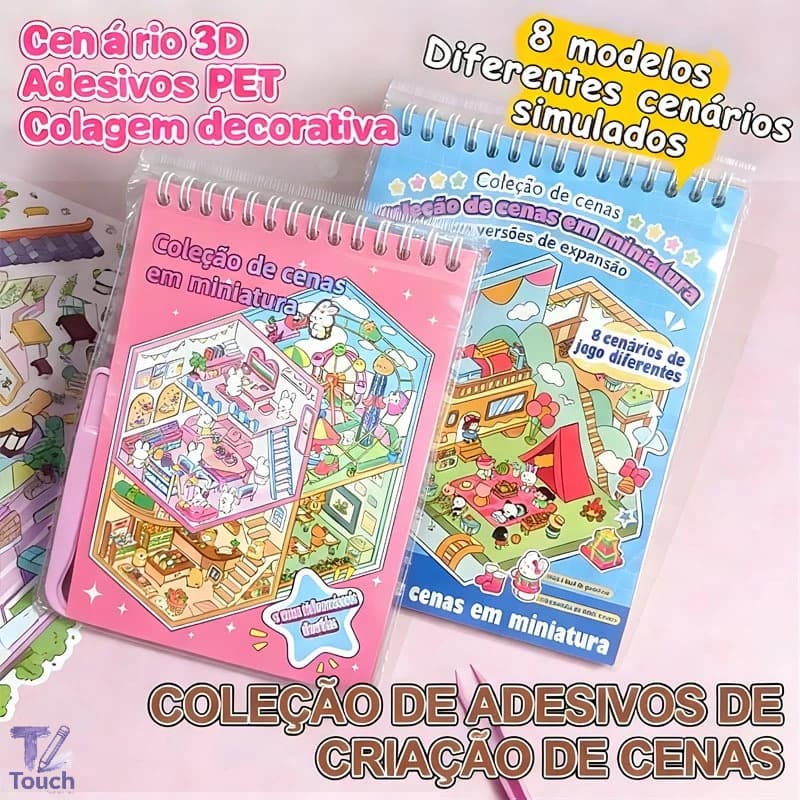 Livro Adesivos 5D Kawaii 8 Cenários Goo Card DIY com Pinça Caderno Interativo Infantil Menina Papelaria Criativa Montar