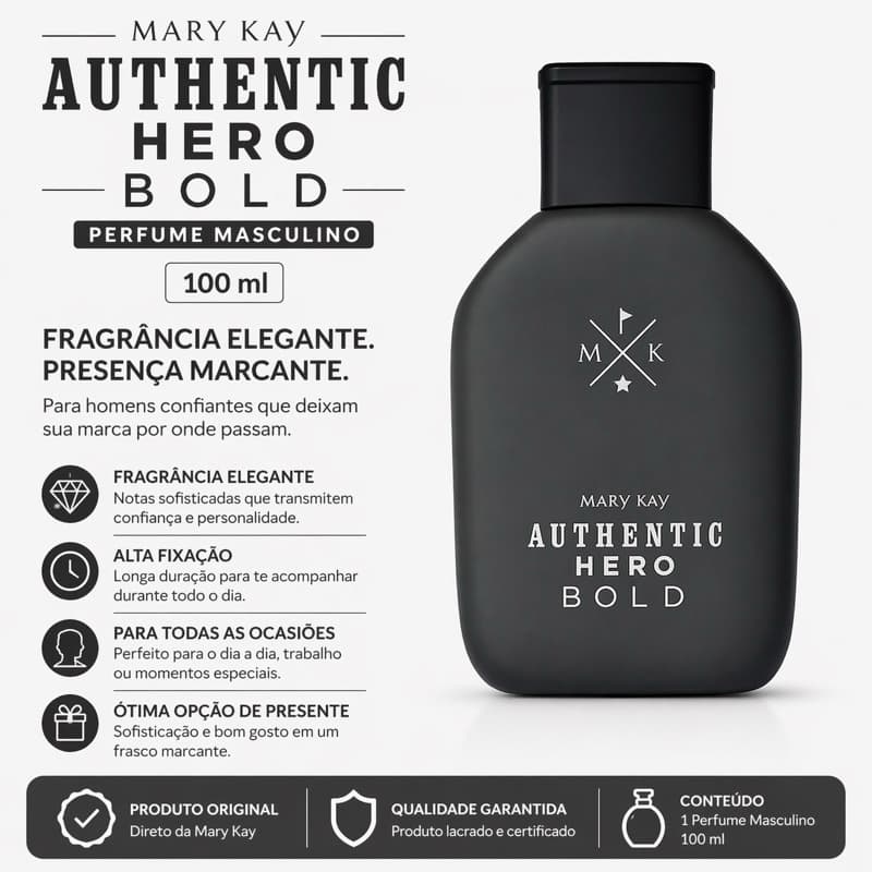 Perfume Masculino Authentic Hero Bold 100ml – Elegância e Presença Marcante