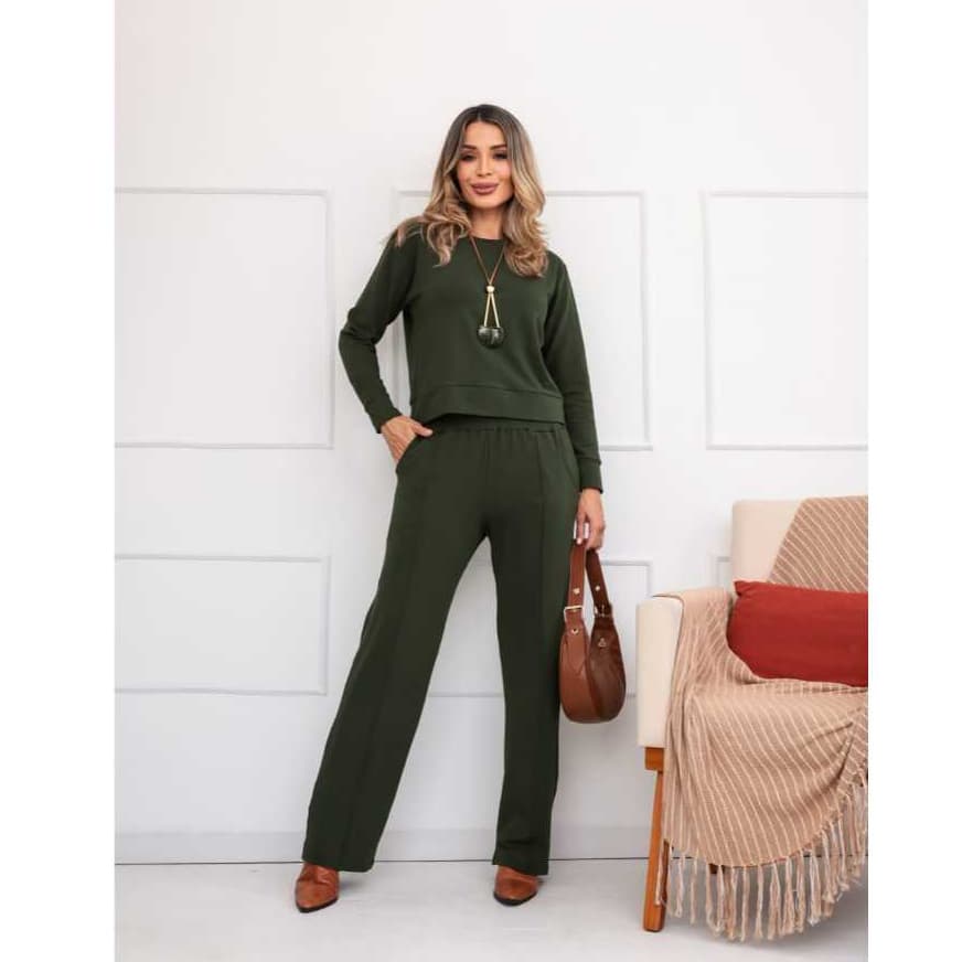 Conjunto Moletinho Feminino Blusa Manga Longa Calça Comprida Premium