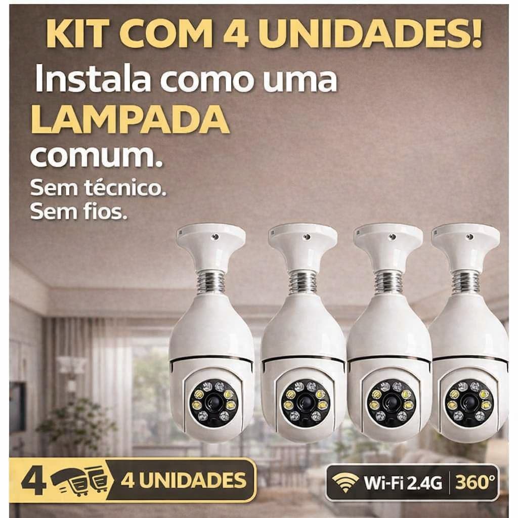 Kit De Câmera De Segurança Infravermelha Sem Fio Com Lâmpada À Prova D'água Wifi 360°