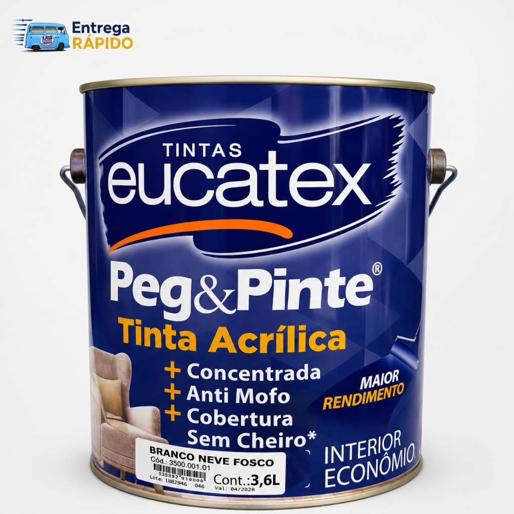 Tinta Branca Acrílica Paredes Internas Pegue Pinte Eucatex 3,6 litros Antimofo Sem Cheiro