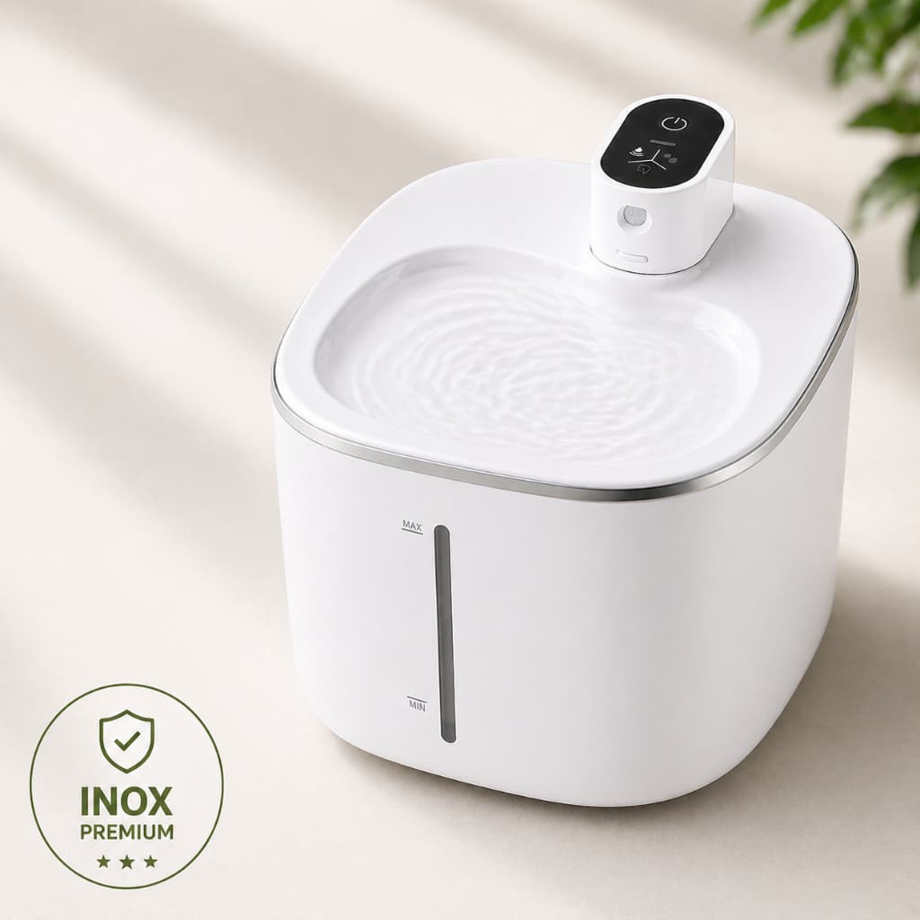 Bebedouro Pet Wireless Inox Flow Luxo | Fonte Sem Fio Silenciosa com Filtro e Aço Inox