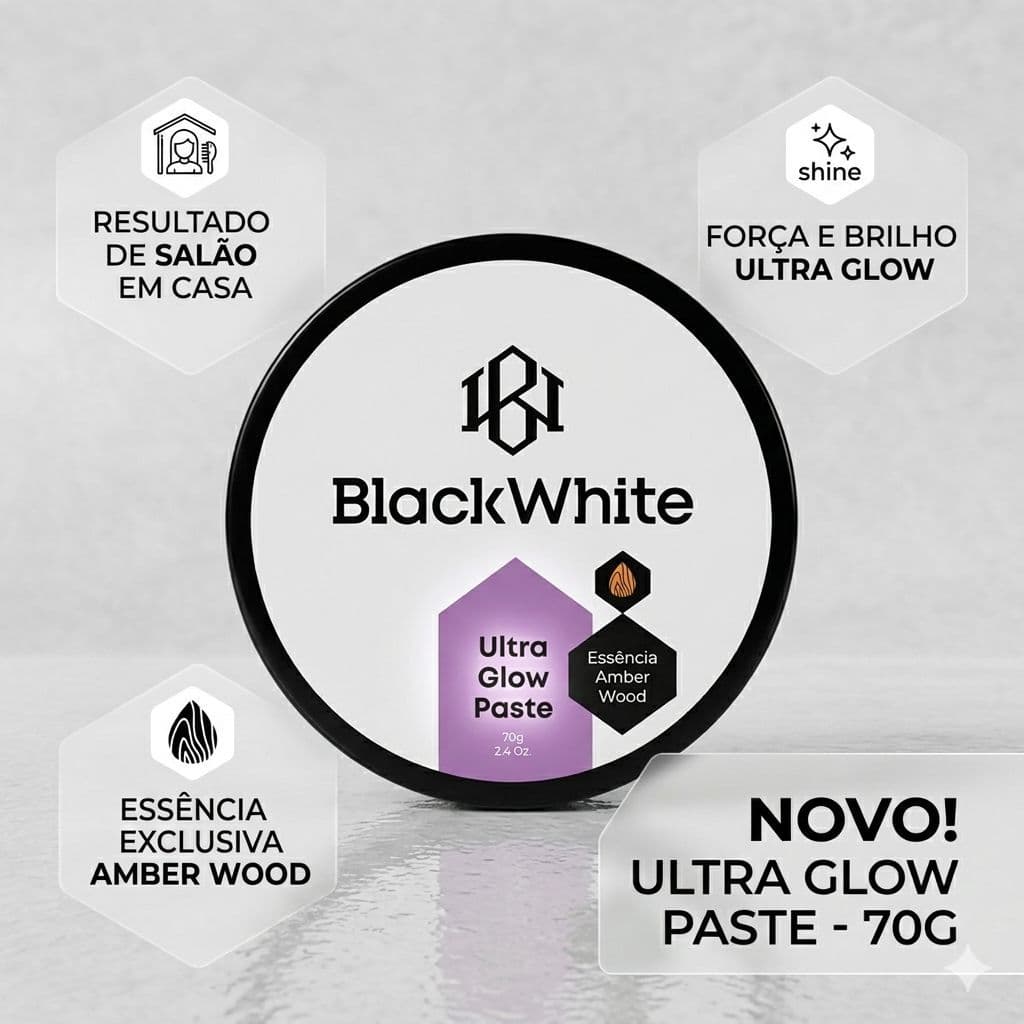 Black White Pomada Ultra Glow Paste Intense Modeladora Gel Efeito Molhado - Ultra Fixação 70g