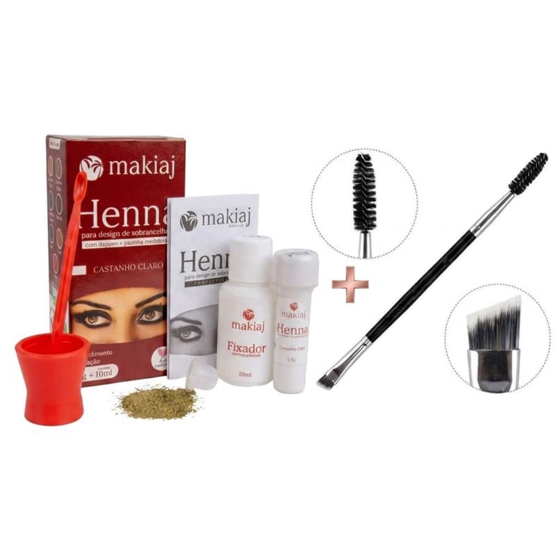 kit Henna Design De Sobrancelha Makiaj + Duplo-Head Pincel para Sobrancelhas