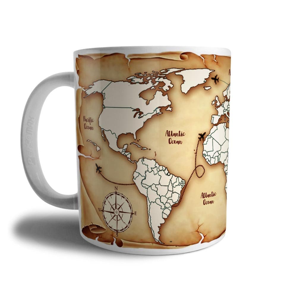 Caneca Viajante Mapa Mundi - Souvenir Presente de Viagem Pelo Mundo para Pintar Xicara Mapa do Mundo