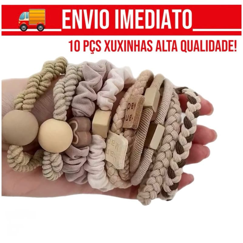 Kit com 10 Xuxinhas de Cabelo – Tons Neutros