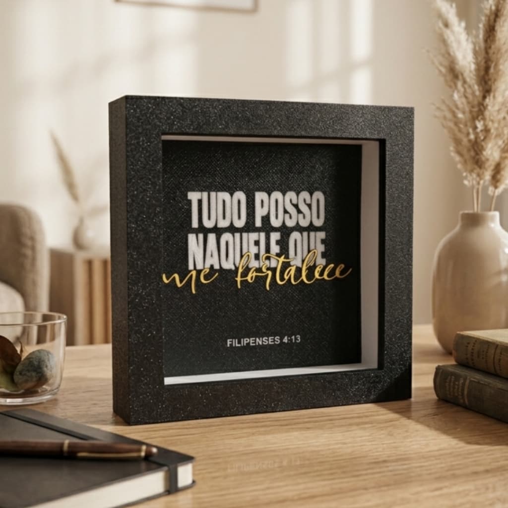 Quadro Frase Bíblica Tudo Posso Naquele Que Me Fortalece, Placa Cristã Premium