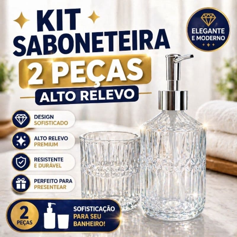 Kit Saboneteira Luxo 2 Peças em Vidro | Elegante, Funcional e Decorativo