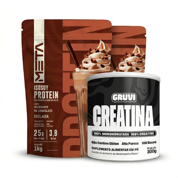Combo Proteína Isosoy Milshake 1kg + Creatina Monohidratada 300g - Sem Lactose - Sem Gluten