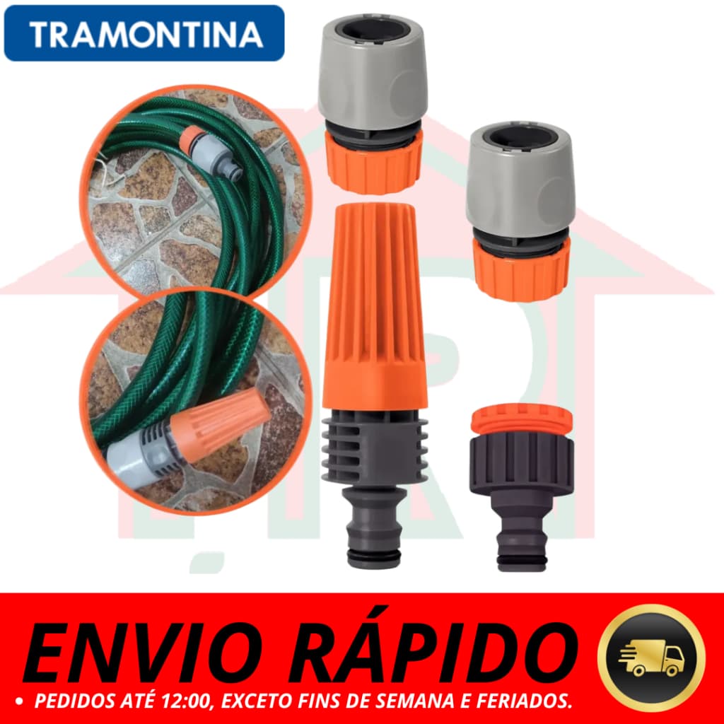 Kit Conjunto Esguicho Irrigação 4 Pçs Engates Adaptador e Esguicho para MangueiraTramotina
