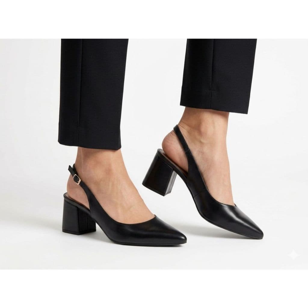 Sapato Feminino Scarpin Trazeiro Aberto Slingback Salto Bloco Médio PRETO Forma Pequena