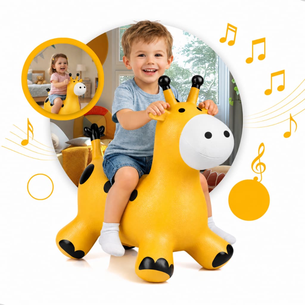 Kit 1 a 5 Cavalinhos Upa Upa Infantil Pocotó com Som Pula Pula Inflável Com Luz e Som Vaquinha Giraf