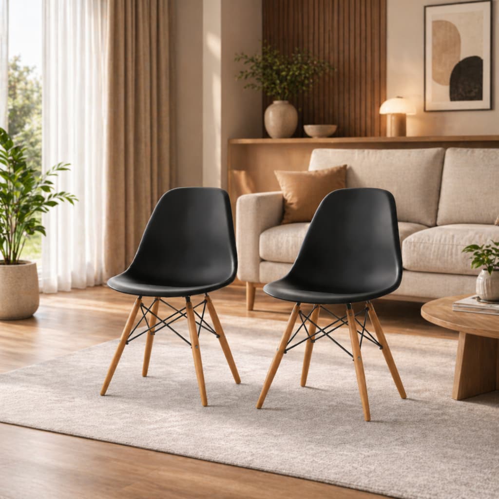 Kit com 1 ou 2 Cadeiras Eames Eiffel – Branco e Preto Design Moderno e Resistente