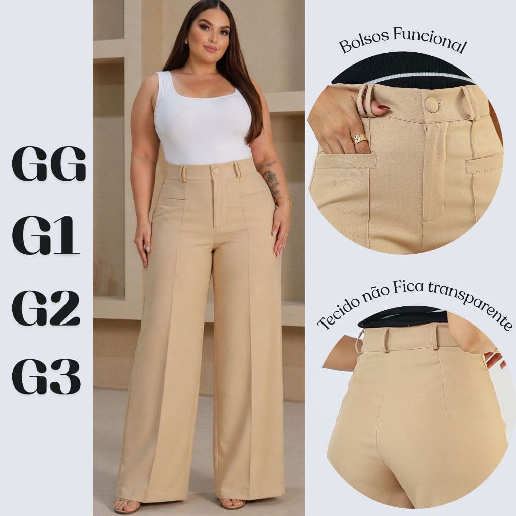 Calça Pantalona Social Bolso Na Frente Tamanho Plus Size GG-G3