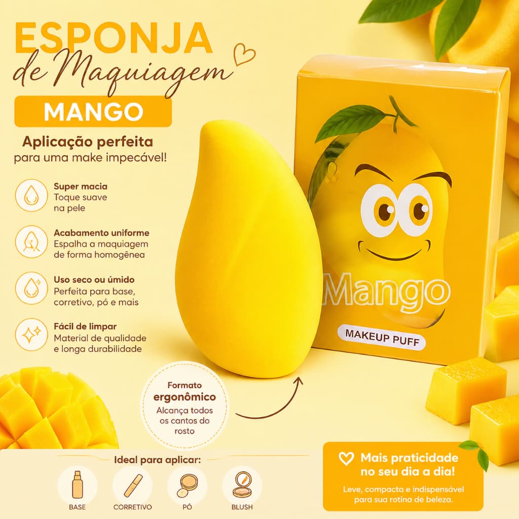 Esponja de Maquiagem para Base Corretivo Formato Manga Mango super Macia