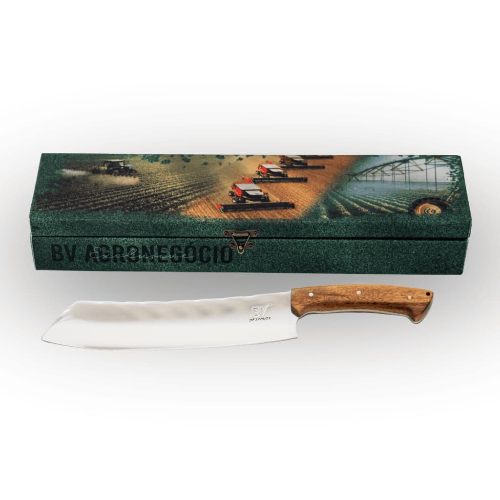 Faca Agronegócio Aço Cirúrgico 420 Churrasco Profissional Cabo Madeira Com Bainha e Caixa