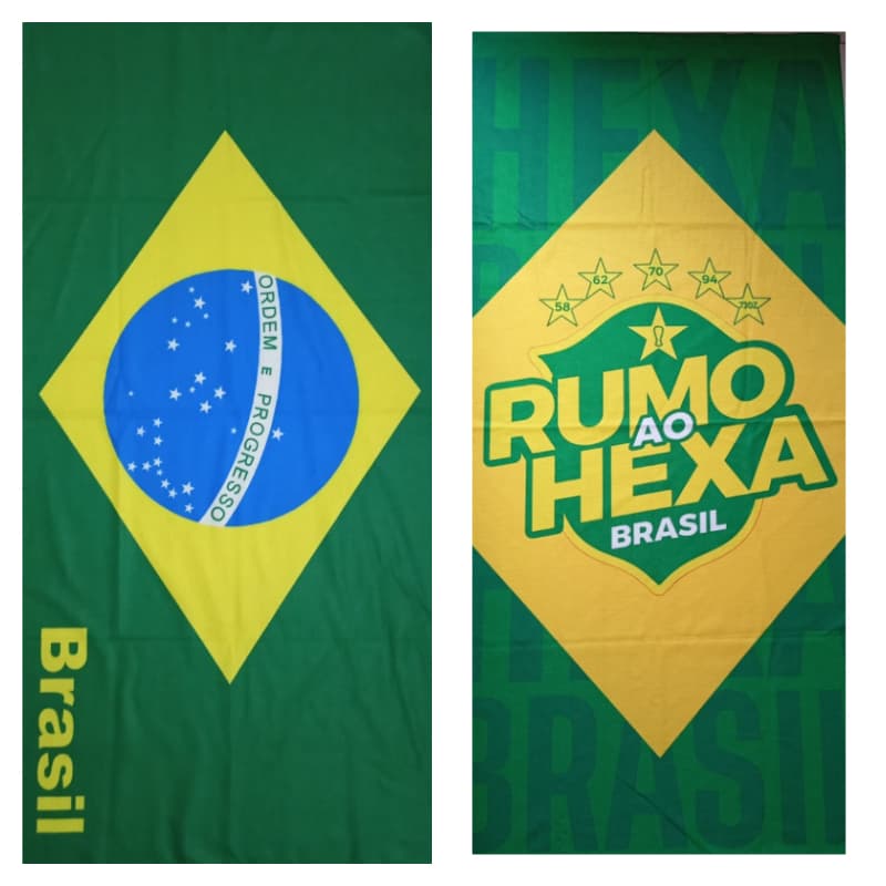 Kit 2 Toalhas De Banho Bandeira Do Brasil Rumo ao Hexa Praia e Piscina Nova