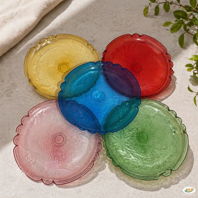 Prato Sobremesa Flor de Lírio Vitazza Colorido Vidro Decorado Resistente 32cm Unidade Variadas Cores