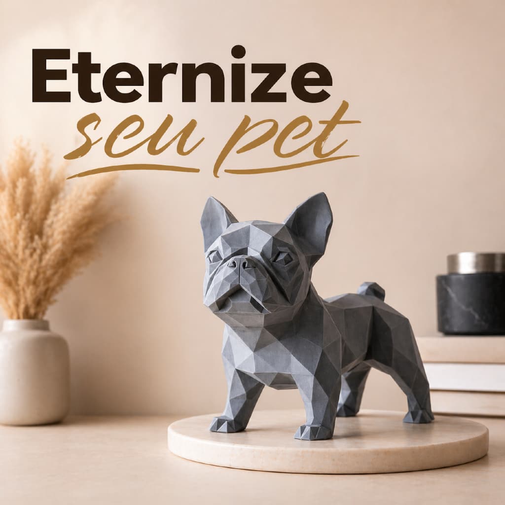Estátua Cachorro Geométrico Decorativo Buldogue Francês Low Poly Moderno para Sala Escritório Rack