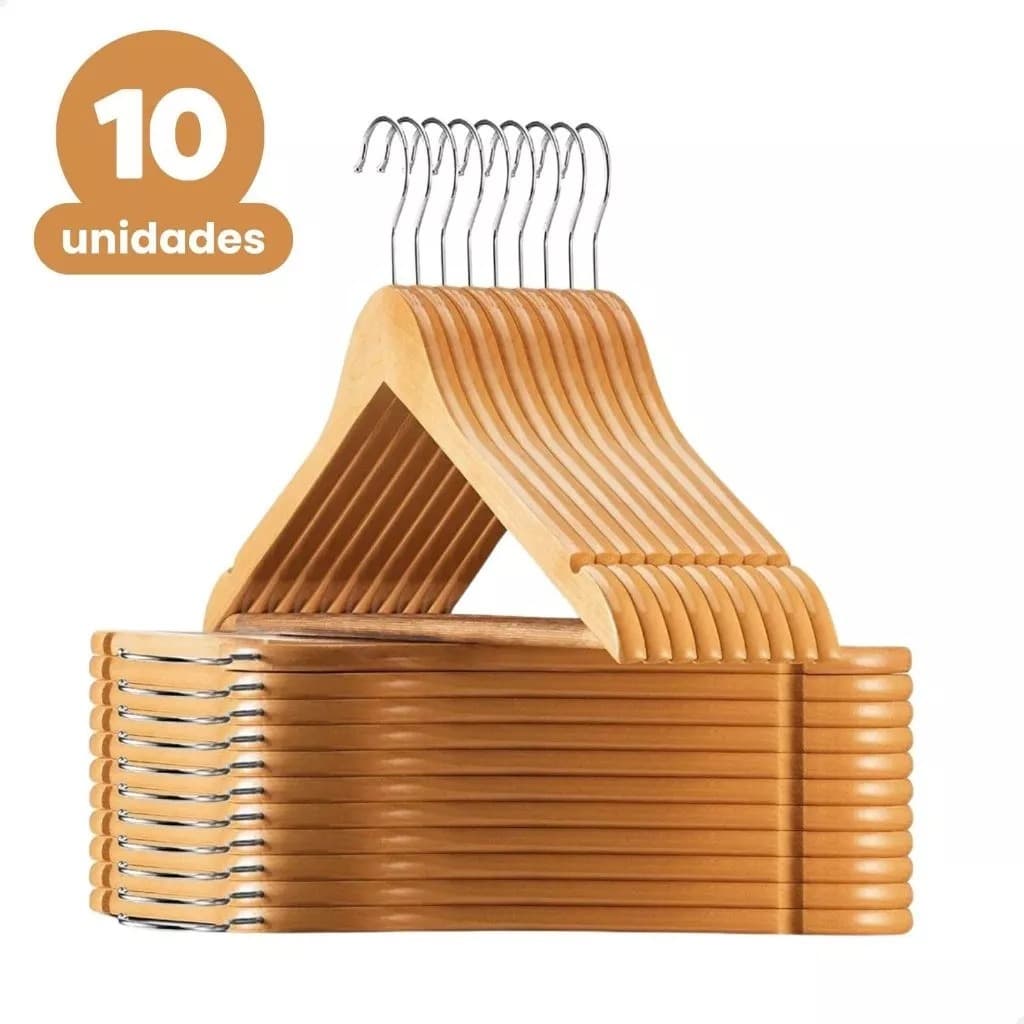 OFERTA Kit Cabide De Madeira Para Roupas Calça Adulto 10 Unidades Clink
