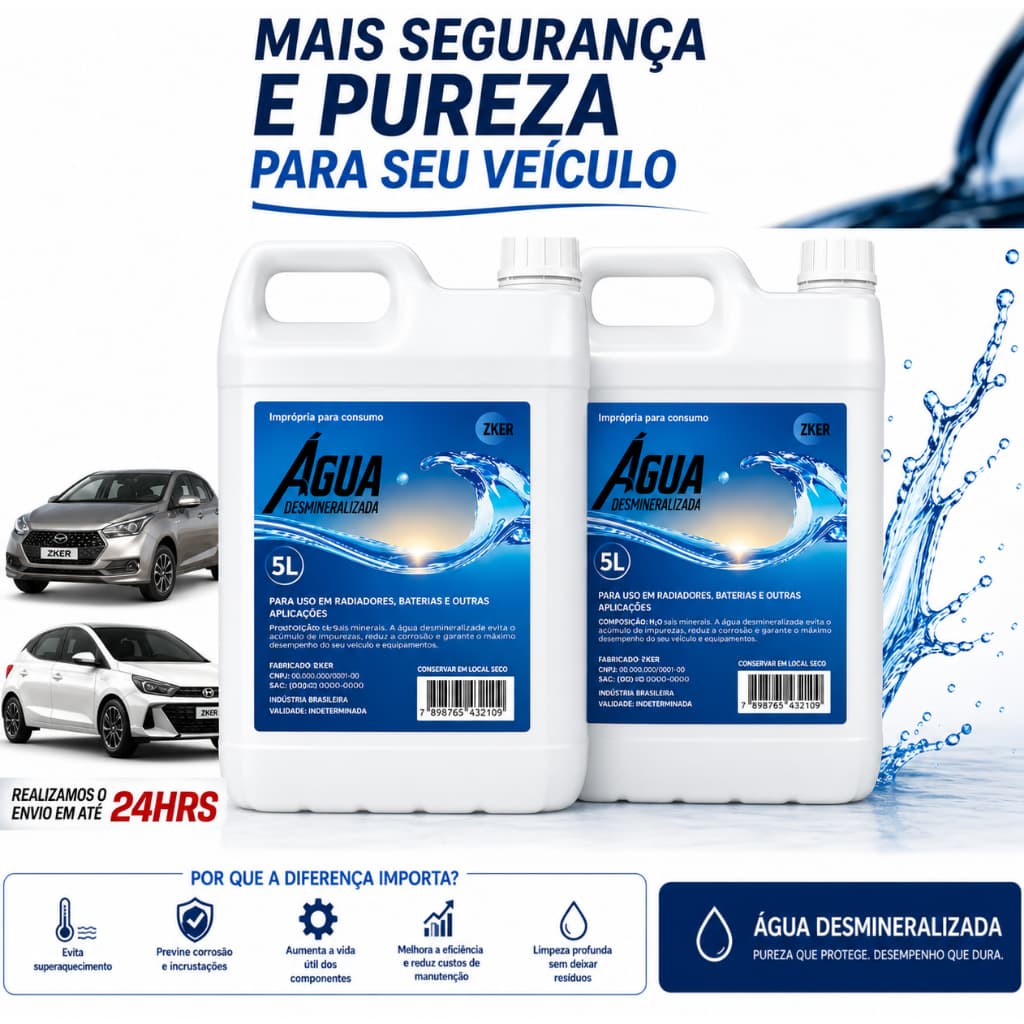 Kit Duas Aguas 10l Desmineralizada 100% Pura Automotiva Motor Limpeza