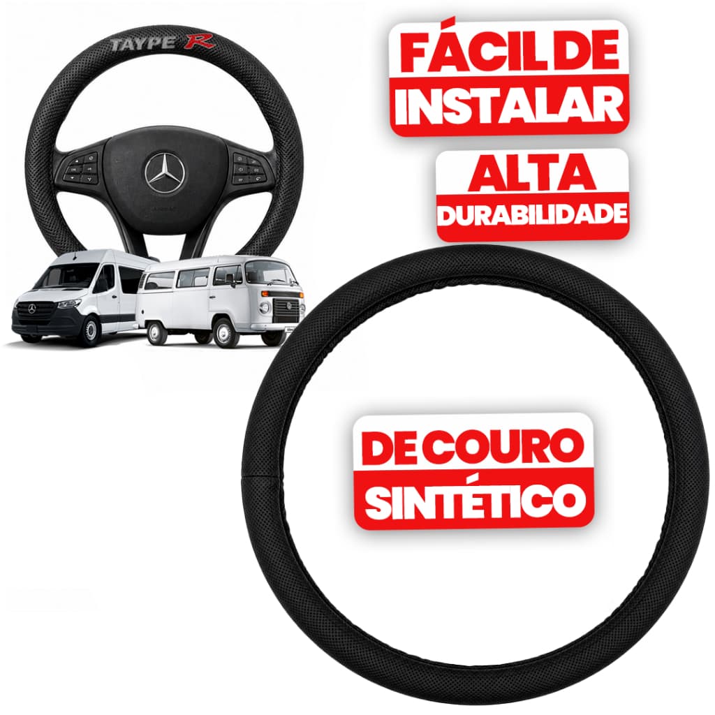 Capa para Volante van/kombi Universal Couro Macio Antisuor Fácil Instalação