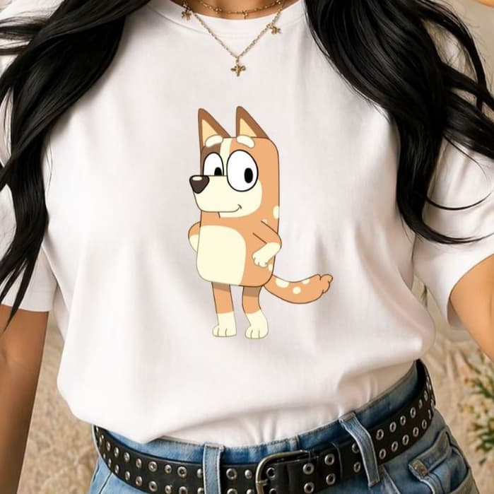 Camiseta Camisa Feminina 100%Algodão roupa blusa estilosa Desenho Bluey e Bingo Mamãe engraçada